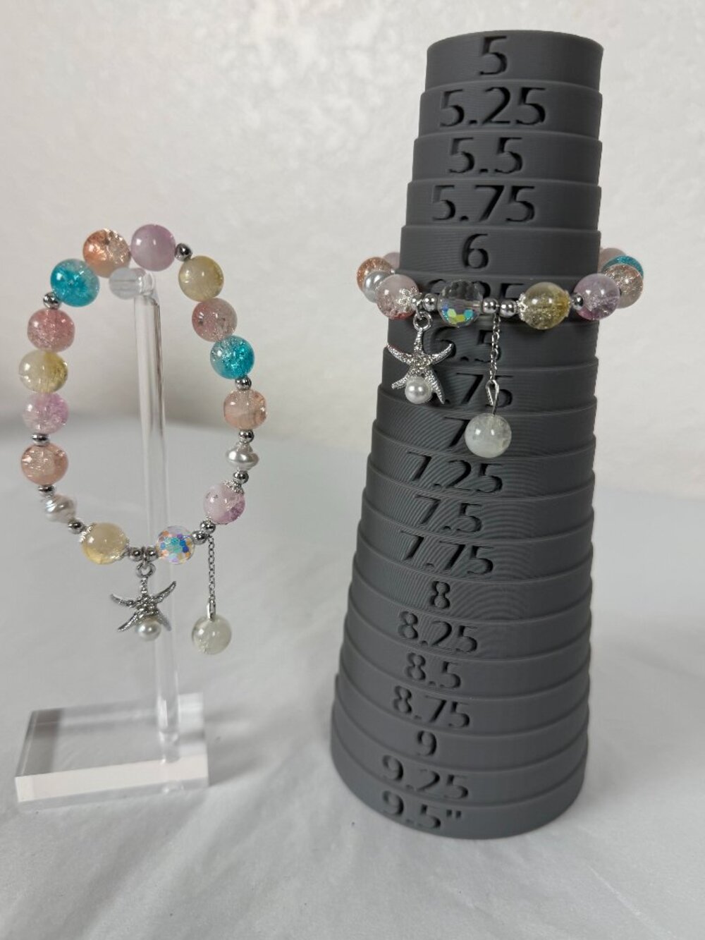 Nautical Starfish Beaded Bracelet - Sea Glass & Pearl Coastal Jewelry